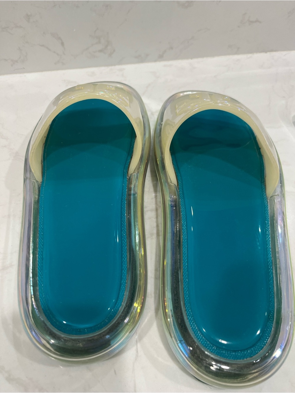 Clear Jelly Slide Sandals with Teal Footbed